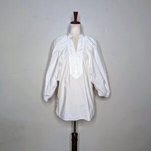 Tory Burch White Cotton Poplin Balloon Sleeve Tunic Top Size XS